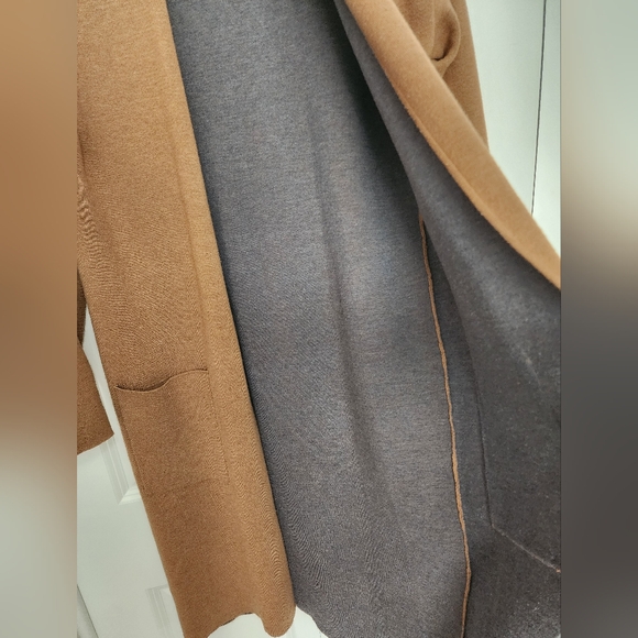Magaschoni Tan Gray Open Front Knit Duster Coat SZ Medium - Picture 5 of 7